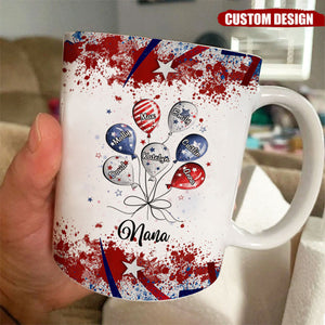 4th July Grandma Mom Little Balloon Kids American Flag Pattern Personalized Mug