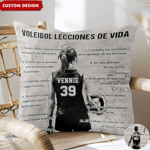 Almohada personalizada con lecciones de vida de voleibol como regalo para los amantes del voleibol