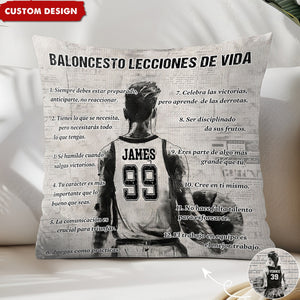 Almohada personalizada con lecciones de vida sobre baloncesto - regalo para los amantes del baloncesto