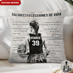 Almohada personalizada con lecciones de vida sobre baloncesto - regalo para los amantes del baloncesto