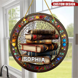 Book Stack Personalized Window Hanging Suncatcher