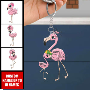 Grandma Love Flamingo - Personalized Acrylic Keychain - Gift For Mom, Grandma