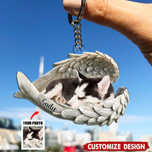 In Angel Wings - Personalized Memorial Keychain, Gift For Pet Lovers