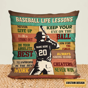 Personalized Baseball Life Lessons Pillow-Gift For Baseball Player