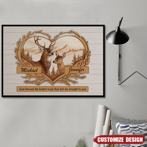 Personalized Deer Love Mountains Poster - Gift For Couple