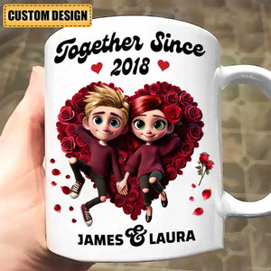 Together Since-Personalized Rose Heart Couple Mug, Anniversary Gift For Couple