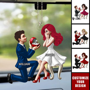 Personalized Newly Engaged Gift,Custom Just Engaged Valentine's Day Gifts for Couples Transparent Acrylic Car Ornament