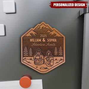 Personalized Hinking Couple Wooden Magnet