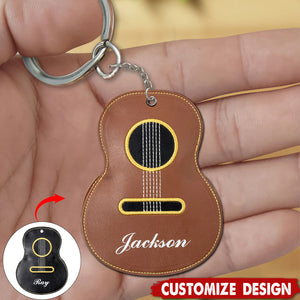 Personalized Guitar-Shaped Portable PU Leather Keychain-Gift for Guitar Player