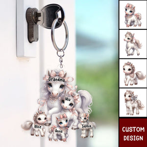 Grandma/Mama Cute Horse With Little Kids - Personalized Acrylic Keychain - Gift For Mom, Grandma