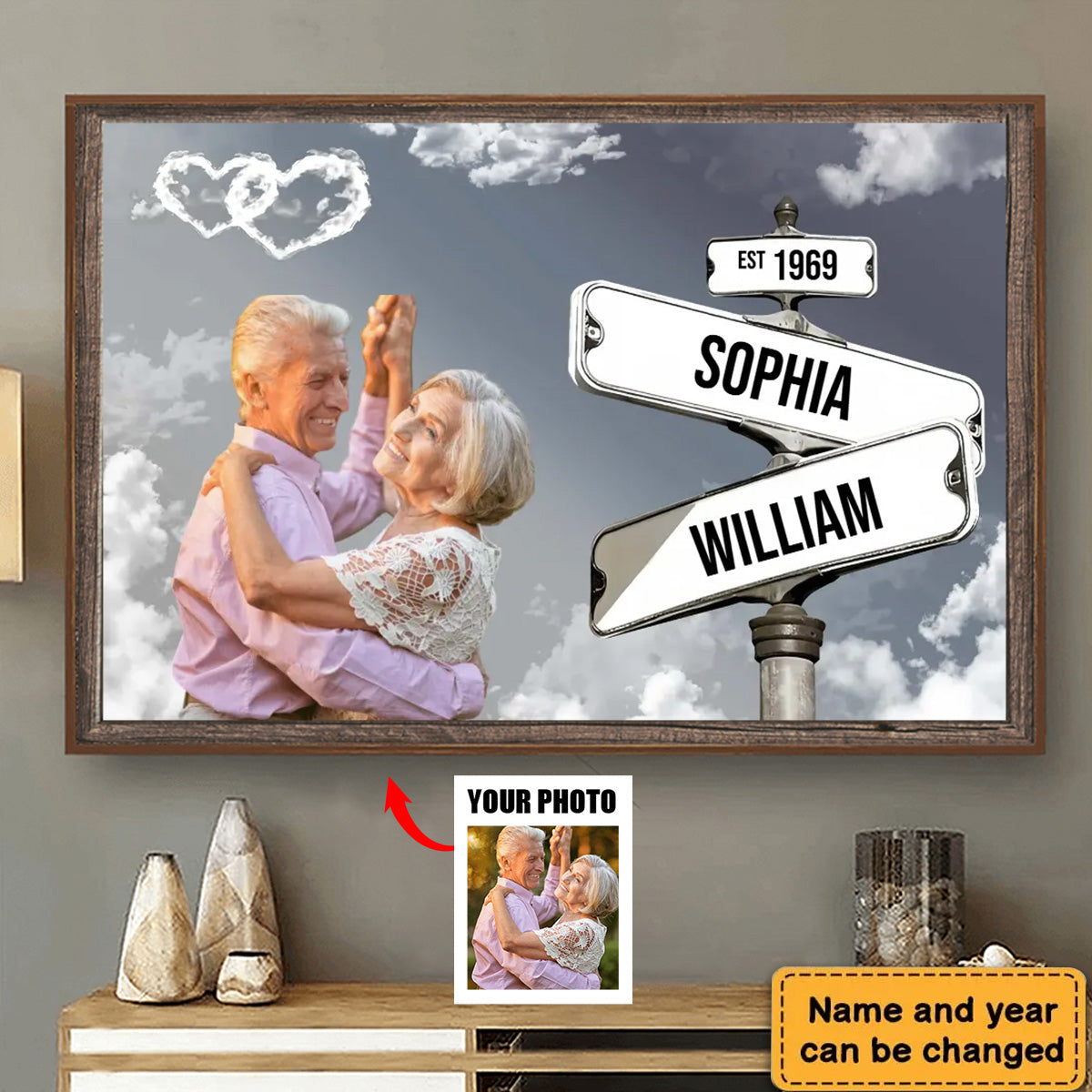 Personalized Couple Street Sign Custom Photo Name And Wedding Date Poster-Gift For Couples