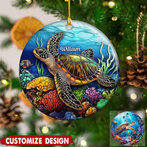 Personalized Sea Turtle Christmas Ceramic Ornament Gift For Turtle Lover-2024 New Release