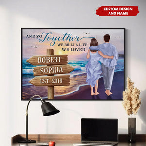 Personalized Couple Embracing & Walking On The Beach Poster - Gift For Couple,Boyfriend, Girlfriend, Husband, Wife