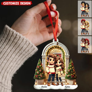 Pretty Couple Standing On The Front Porch Personalized Acrylic Ornament-Christmas Gift For Couple