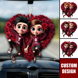 Rose Heart Couple Personalized Car Ornament-Gift For Couple