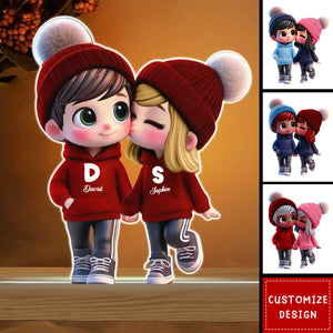 Cute Cartoon Couple Walking Personalized Custom Shaped LED Night Light-Gift for Him, Gift for Her