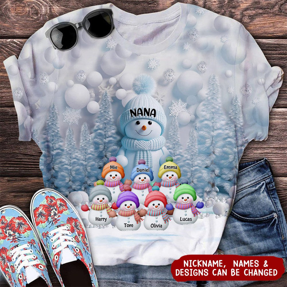 Blue Vibe Snowman Grandma Mom Colorful Kids Personalized 3D Shirt