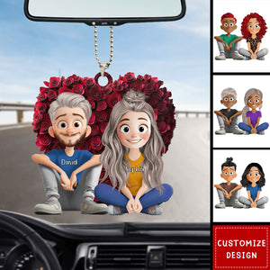 Couple With Rose Heart - Personalized Acrylic Car Ornament-Gift For Couple