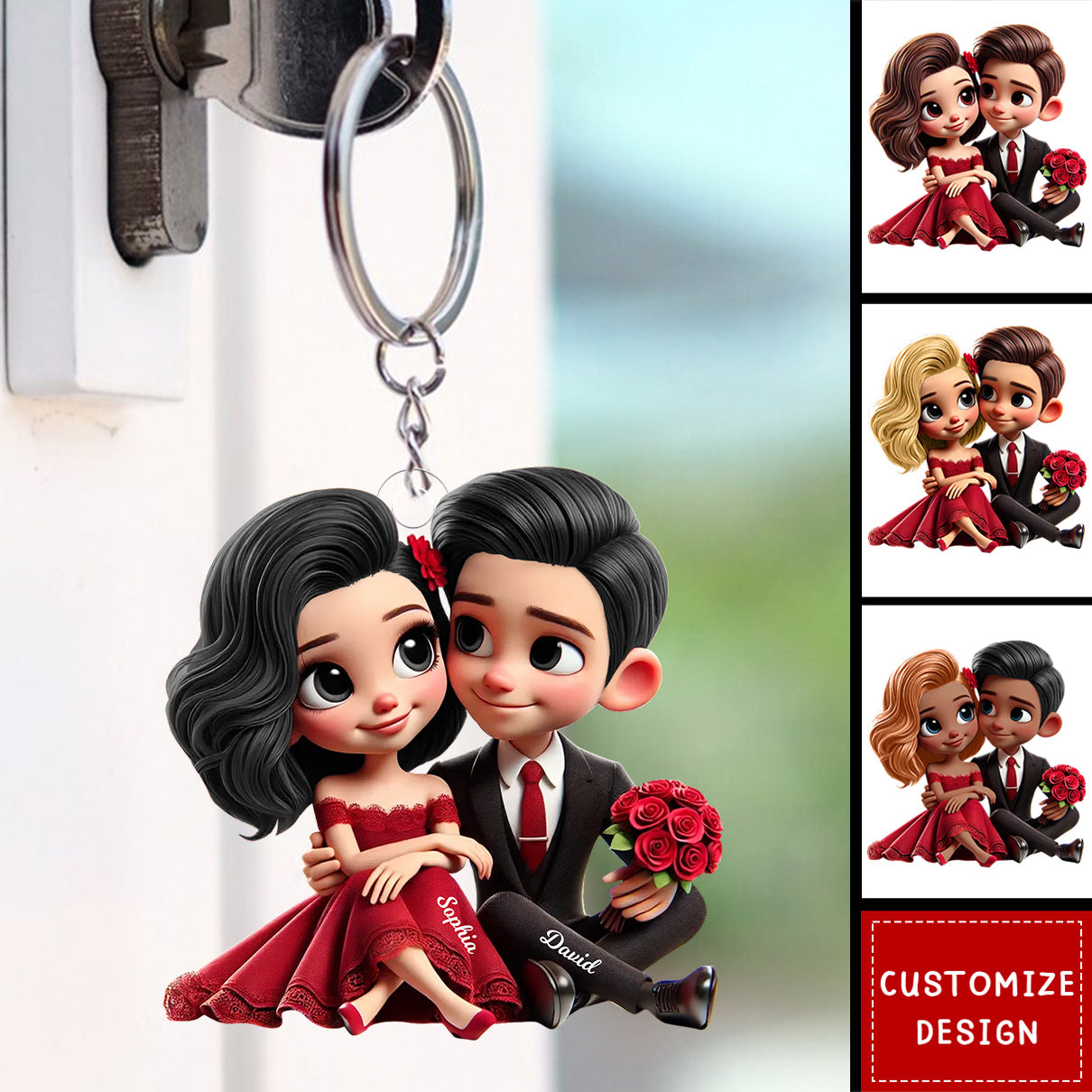 Romantic Elegant Valentine Couple Personalized Keychain-Gift For Couple