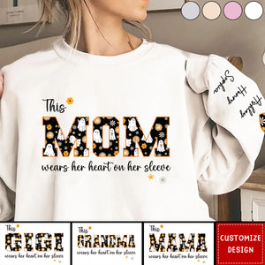 Halloween This Mama Wears Her Heart on Her Sleeve Personalized Sleeve Printed Sweatshirt