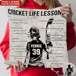 Personalized Cricket Life Lessons Pillow-Gift For Cricket Lovers