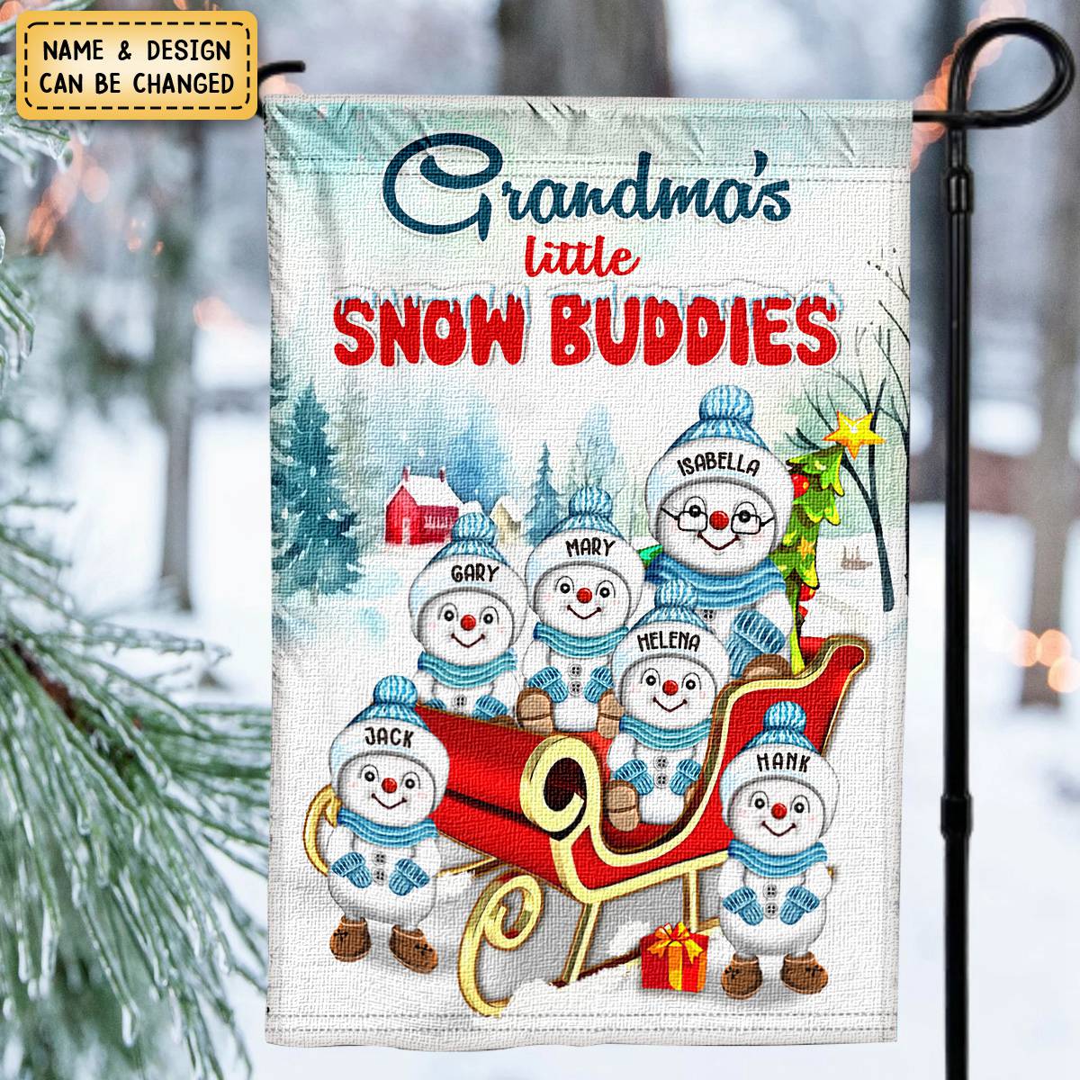 Little Snow Buddies Of Grandma – Personalized Christmas Garden Flag Decoration