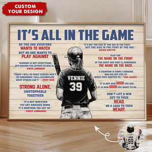 It's All In The Game - Personalized Softball Poster - Gift For Softball Lovers