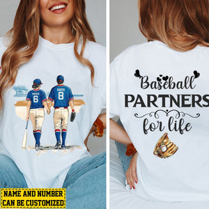 Baseball Partners For Life-Personalized Couple Baseball Two-sided T-shirt-Gift For Baseball Lovers