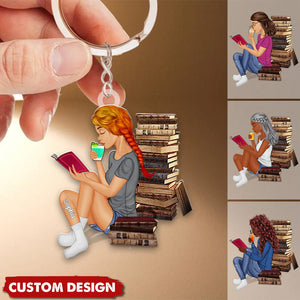 Just A Girl Who Loves Books - Reading Girl - Personalized Acrylic Keychain - Gift For Book Lovers