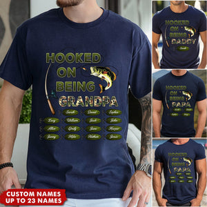 Hooked On Being Grandpa Fishing Camouflage - Personalized Shirt - Father's Day Gift For Grandpa/Dad/Husband