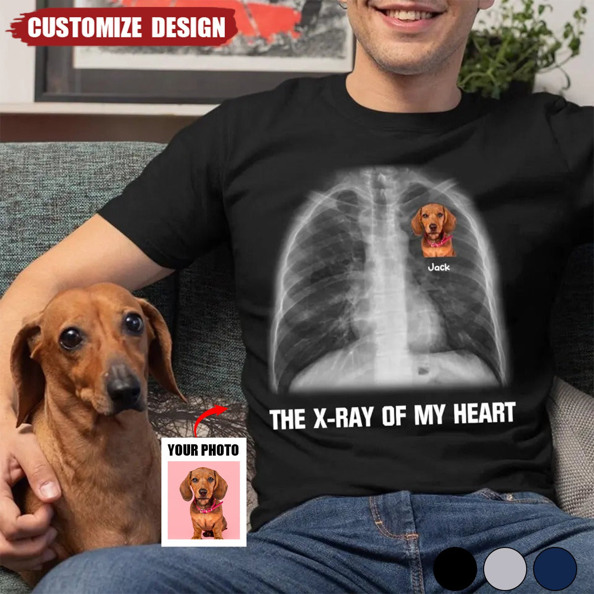 Text X-ray Of My Heart Personalized T-Shirt, Gift For Dog Lover