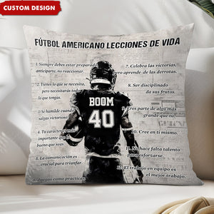 Regalo para los amantes del fútbol americano - almohada personalizada con lecciones de vida sobre fútbol americano