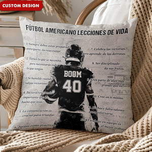 Regalo para los amantes del fútbol americano - almohada personalizada con lecciones de vida sobre fútbol americano