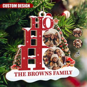 Custom Photo Ho Ho Ho Family - Christmas Gift - Personalized Wooden Cutout Ornament