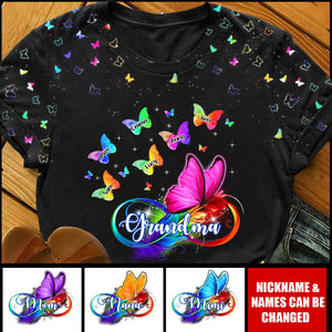 Colorful Butterfly Grandma with Grandkids Personalized 3D T-shirt