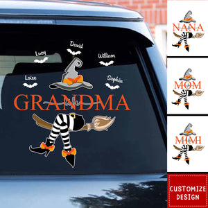 Grandma Life Witch On Broom Personalized Decal, Halloween Decor