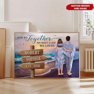 Personalized Couple Embracing & Walking On The Beach Poster - Gift For Couple,Boyfriend, Girlfriend, Husband, Wife