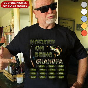 Hooked On Being Grandpa Fishing Camouflage - Personalized Shirt - Father's Day Gift For Grandpa/Dad/Husband