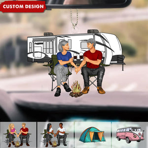 Camping Couple Making Memories One Campsite At A Time Personalized Car Ornament-Gift For Couple