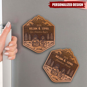 Personalized Hinking Couple Wooden Magnet