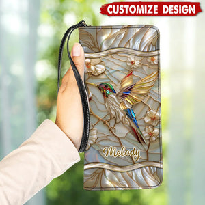 Hummingbirds Sewing Pattern - Personalized Leather Long Wallet - Gift For Bird Lovers