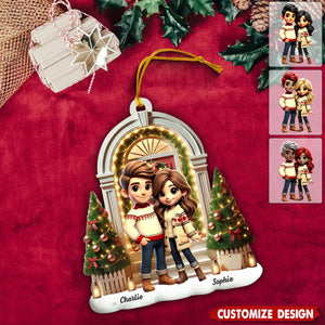 Pretty Couple Standing On The Front Porch Personalized Acrylic Ornament-Christmas Gift For Couple