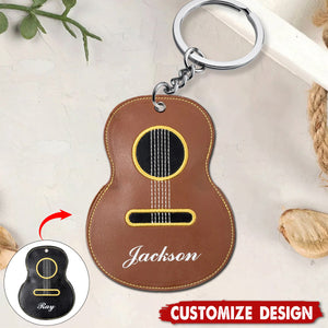 Personalized Guitar-Shaped Portable PU Leather Keychain-Gift for Guitar Player