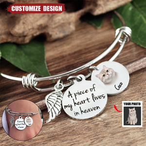 A Piece Of My Heart Lives In Heaven - Personalized Memorial Photo Bracelet