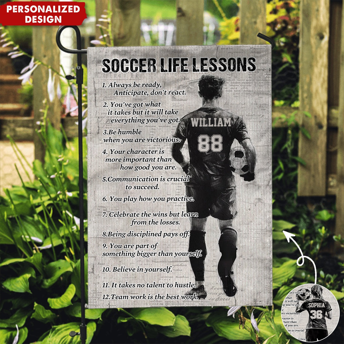 Soccer Life Lessons–Personalized Garden Flag-Gift For Soccer Lovers,Soccer Girls