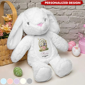 Happy Easter Cute Bunny with Name and Year-Personalized Stuffed Bunny-Gift for Kids