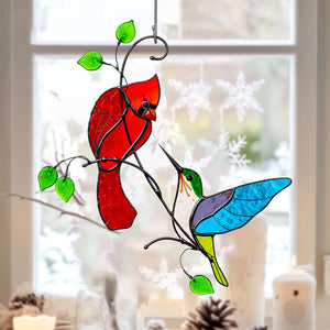 Hummingbird Stained Memorial Window Hanging Suncatcher Ornament Gift For Bird Lovers