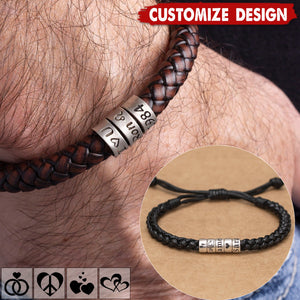 Personalized Men Women Woven Leather Bracelet - Gift For Husband,Wife,Anniversary