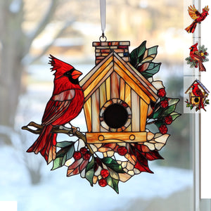 Snowy Redbird Delight - Window Hanging Suncatcher