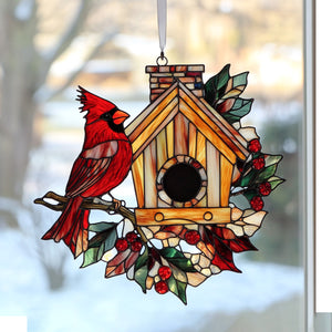 Snowy Redbird Delight - Window Hanging Suncatcher